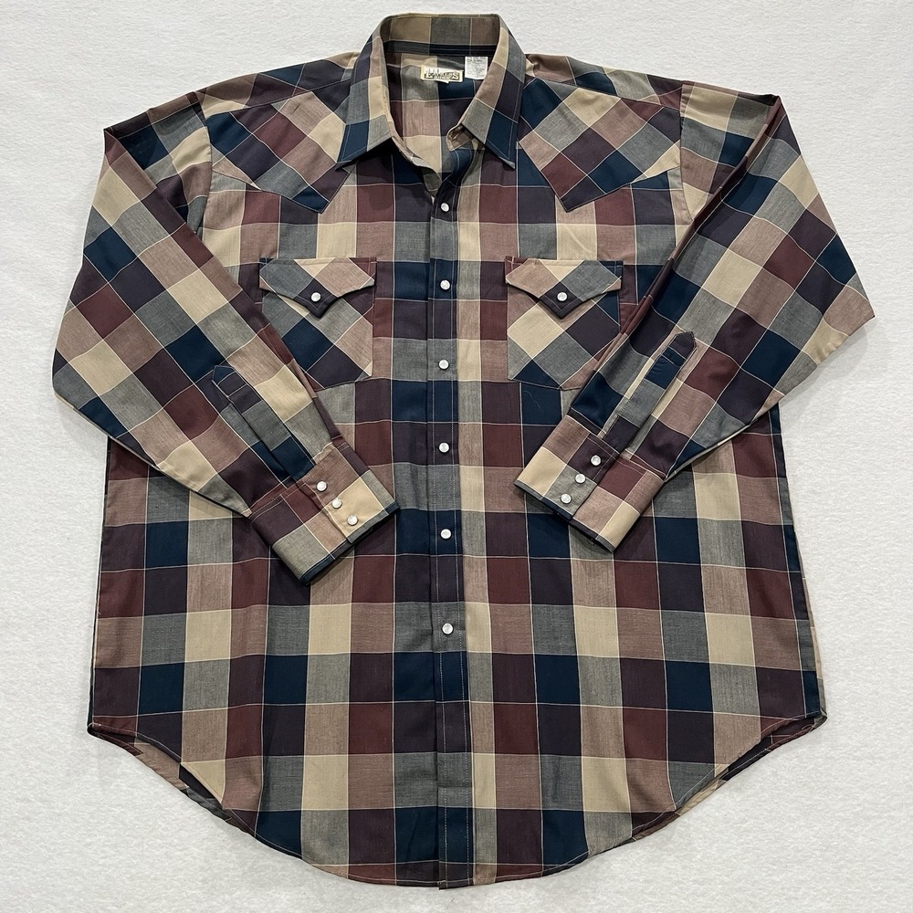 Vintage Men's Western Pearl Snap Long Sleeve Plaid Shirt Express Riders Size XL